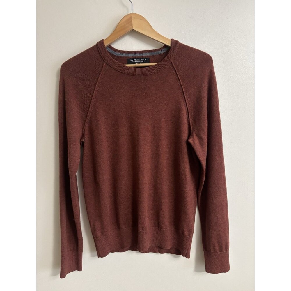 Banana Republic Mens Merino Wool Crew Neck Sweater Rust Orange Red Italian Small